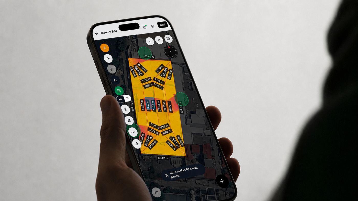 Solar designer mapping a rooftop from a phone